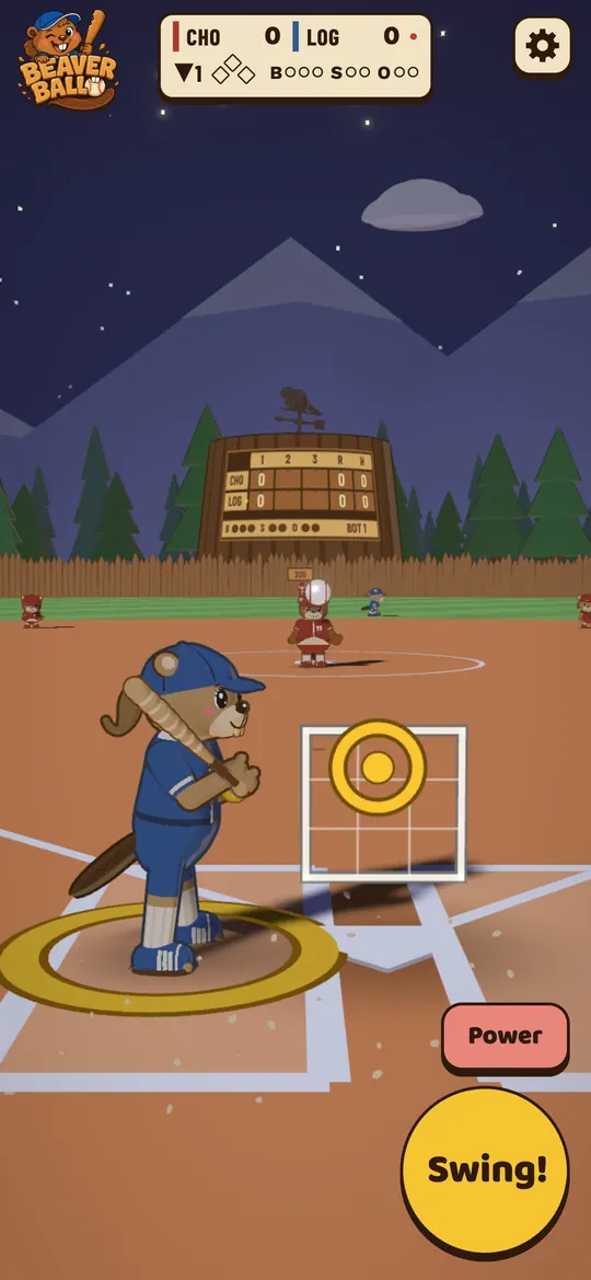 Beaver Ball: After Dark on a phone: the same batter under the stadium lights on a starry night.